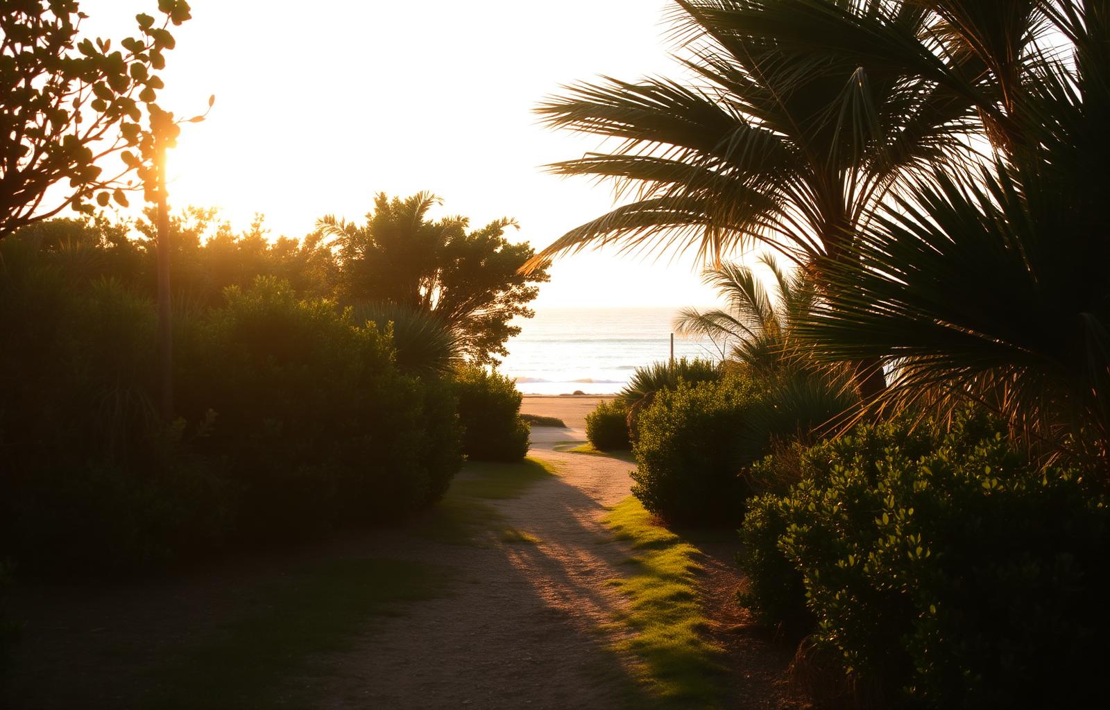 Coastal path at golden hour on Bribie Island