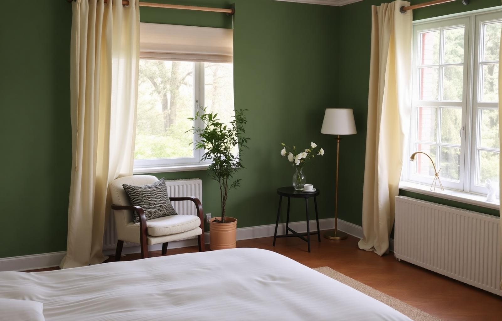 Bright Bribie bedroom with armchair and native flowers