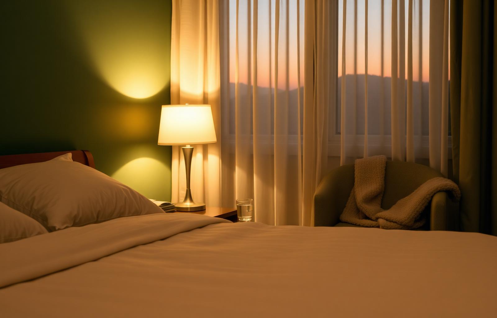 Softly lit Bribie Island bedroom at twilight