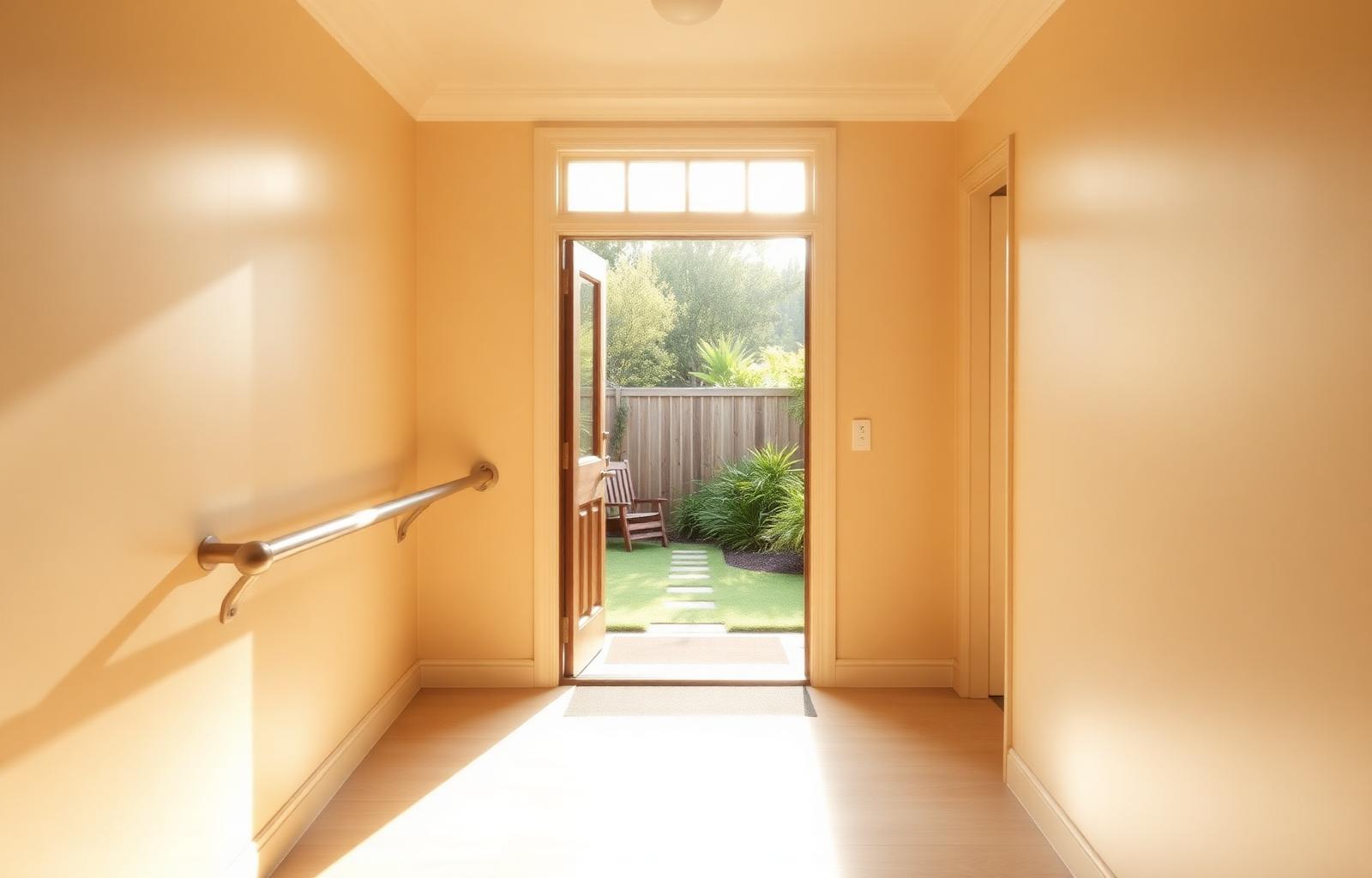 Accessible Bribie Island hallway with a grab rail